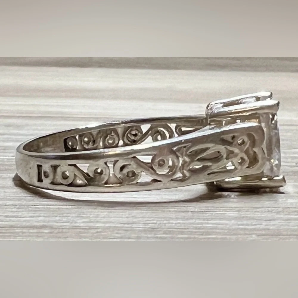 Vintage Handmade Designer Signed Sterling Silver Cubic Zirconia Ring, Size 8.75
